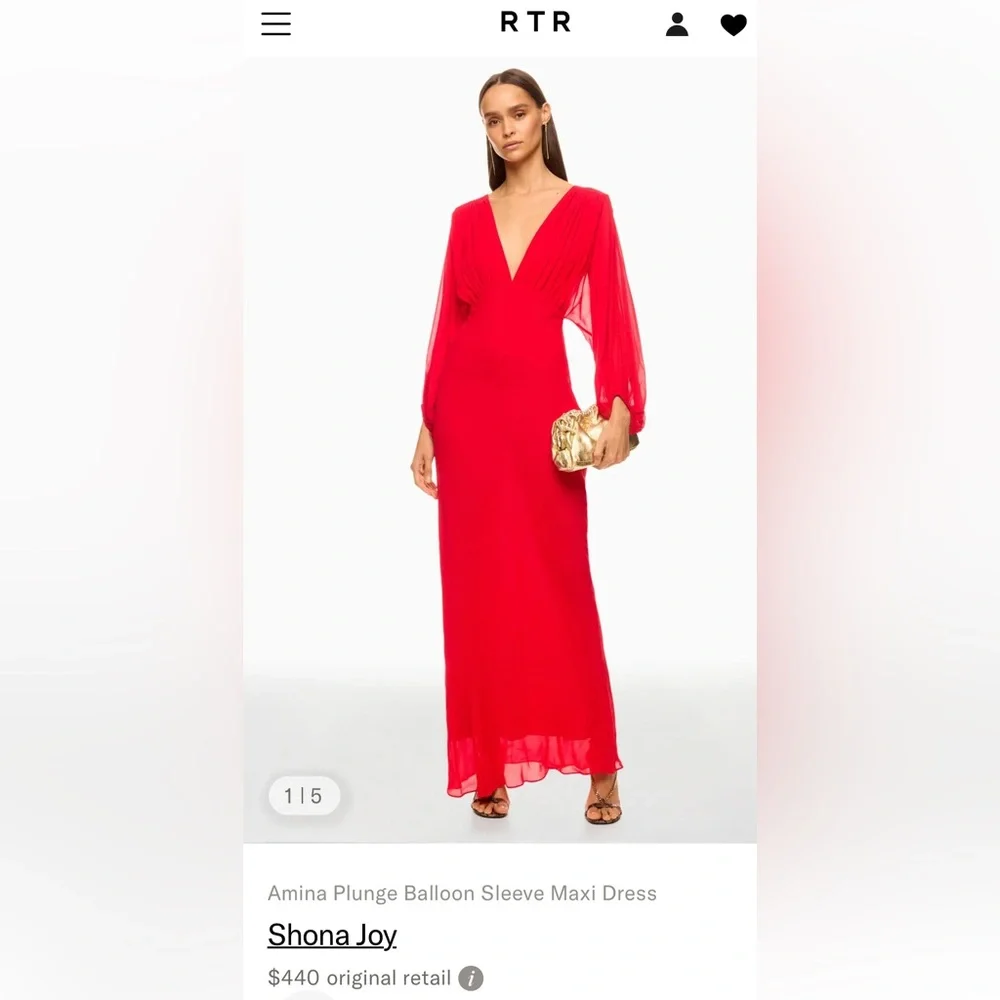 Shona Joy Amina Plunge Balloon Sleeve Red Maxi Dress - Picture 2 of 7